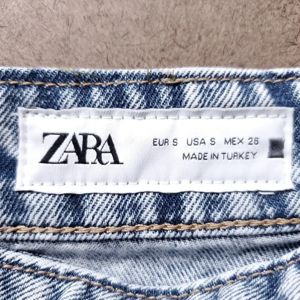 Zara Denim Micro Mini Skirt Women S Lt Blue Asymmetric Lace Up Front Slit Grunge